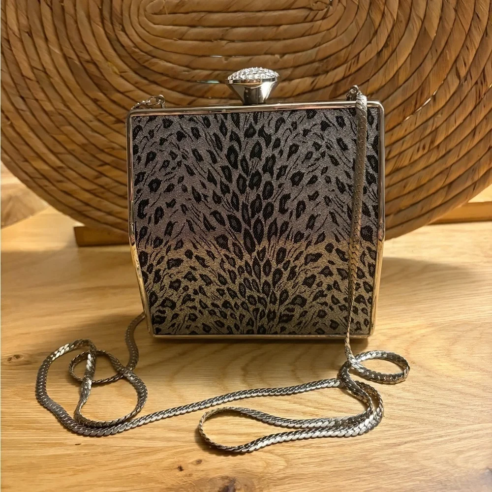 *Vintage* Inge Christopher Embellished Leopard Print Clutch w/ Shoulder Strap